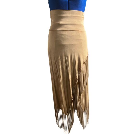 Rhonda Stark Fringe Midi Skirt Tan Brown Size S Boho Western Style - Picture 5 of 6